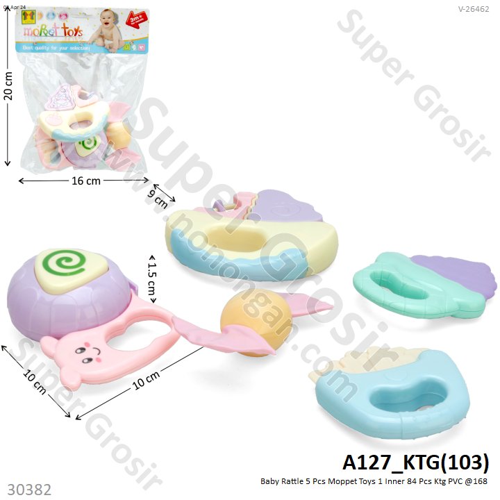 Baby Rattle 5 Pcs Moppet Toys 1 Inner 84 Pcs Ktg PVC @168
