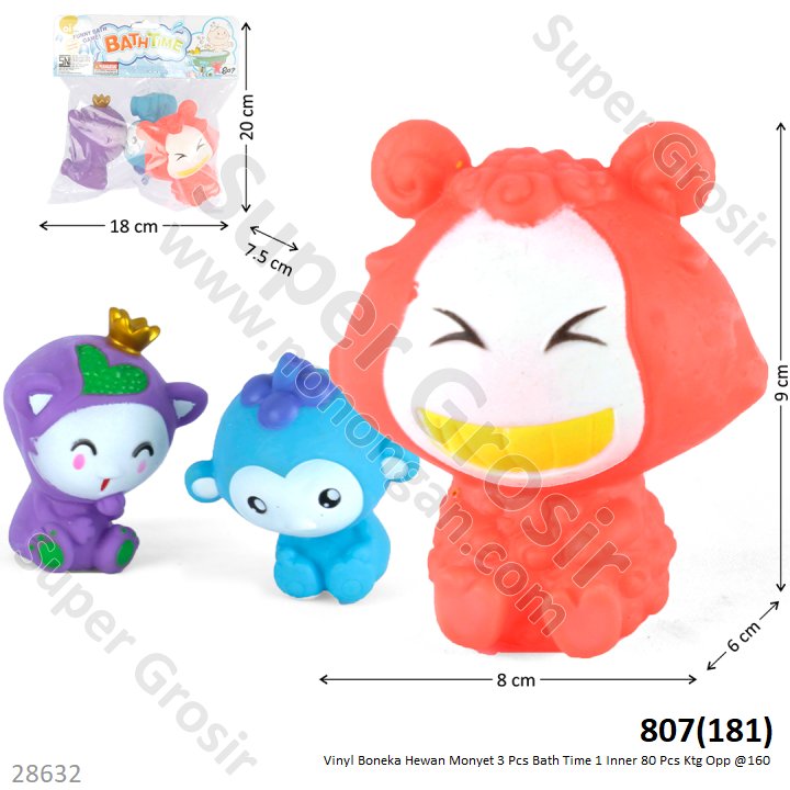 Vinyl Boneka Monyet 3 Pcs Bath Time 1 Inner 80 Pcs Ktg Opp @160