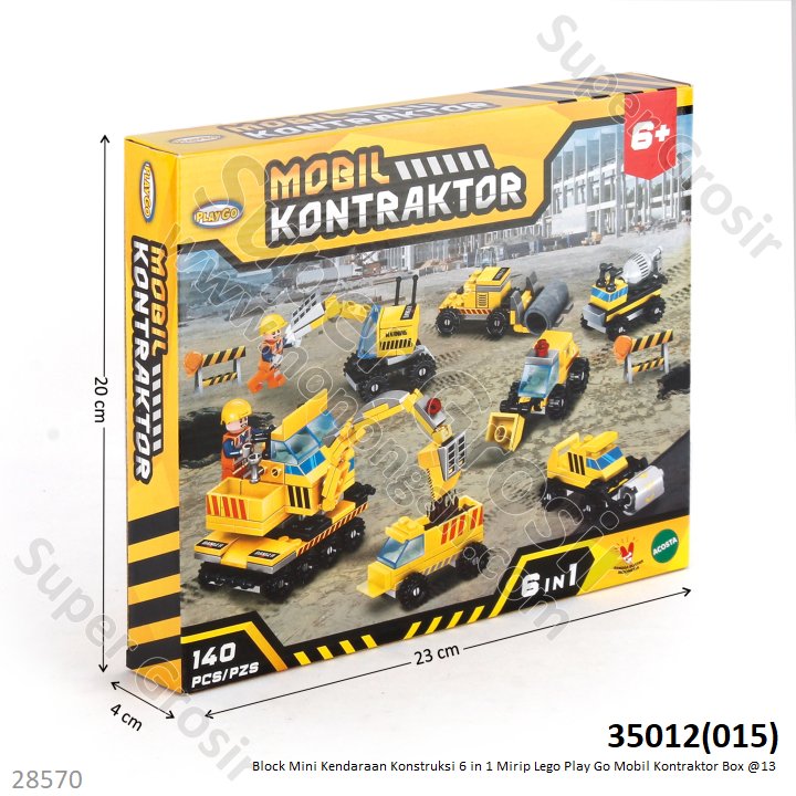 Mini Block Kendaraan Konstruksi 6 In 1 Play Go Mobil Kontraktor Box @68