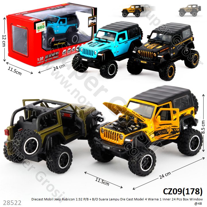 Diecast Mobil Jeep Rubicon 1:32 P/B + B/O Suara Lampu Die Cast Model 4 Warna 1 Inner 24 Pcs Box Window @48