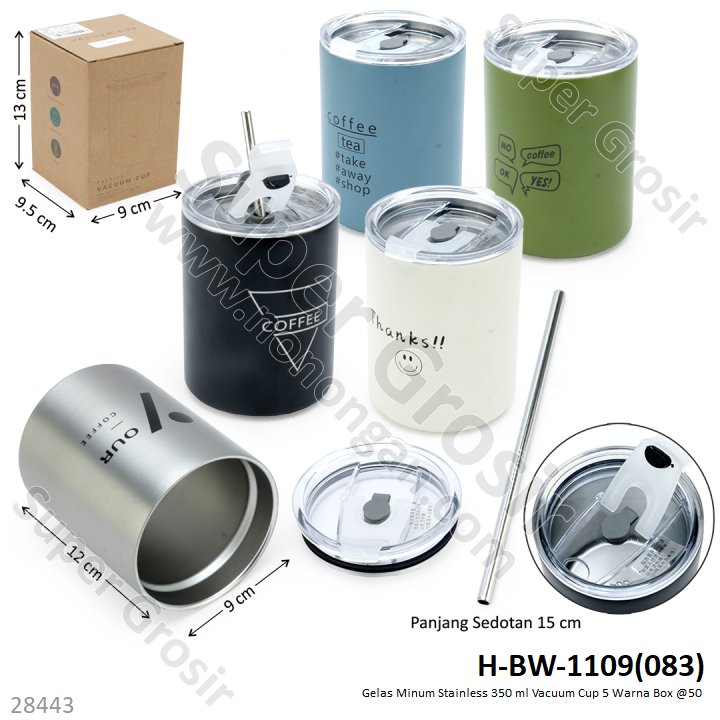 Gelas Minum Stainless 350 ml Vacuum Cup Box @50