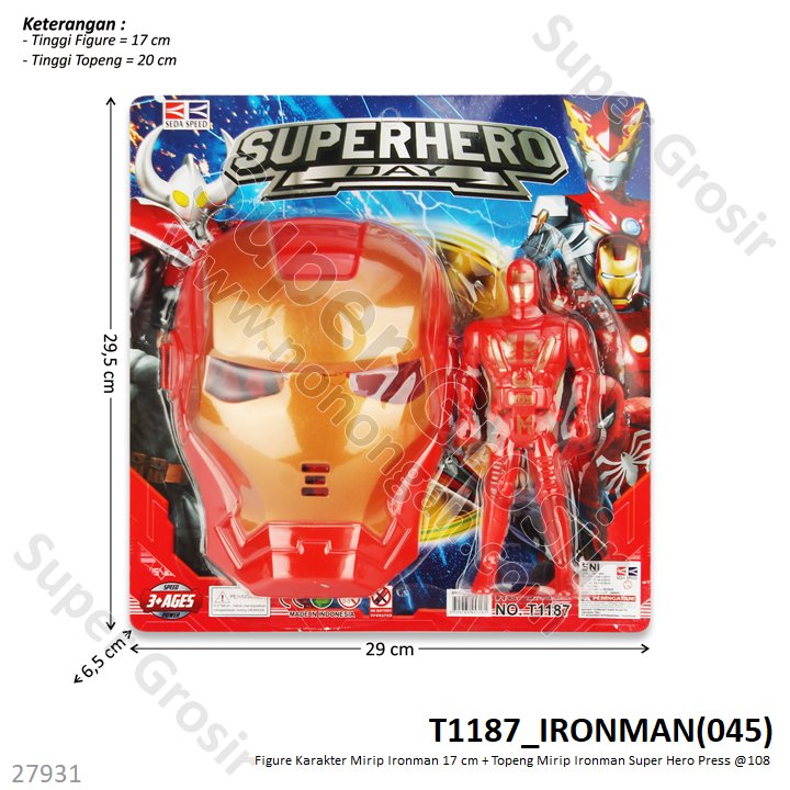 Topeng Ironman Set + Figure 17 cm Super Hero Press @108