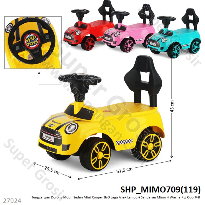 Tunggangan Dorong Mobil Sedan Mini Cooper B/O Musik Lagu Anak Lampu + Sandaran Mimo Ktg Opp @8