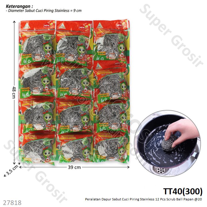 Sabut Cuci Piring Stainless Renteng 12 Pcs Scrub Ball Papan @20