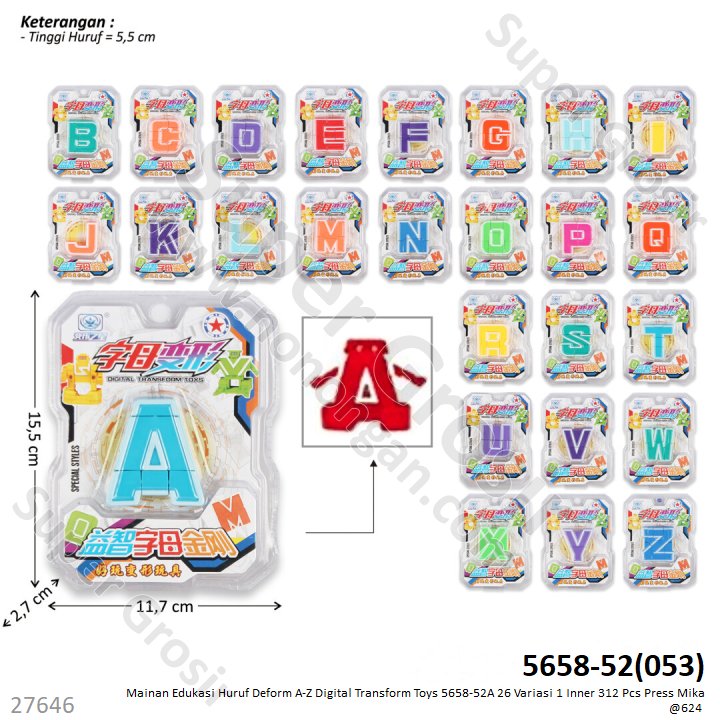Robot Deform Huruf A-Z Digital Transform Toys 5658-52A 26 Variasi 1 Inner 312 Pcs Press Mika @624