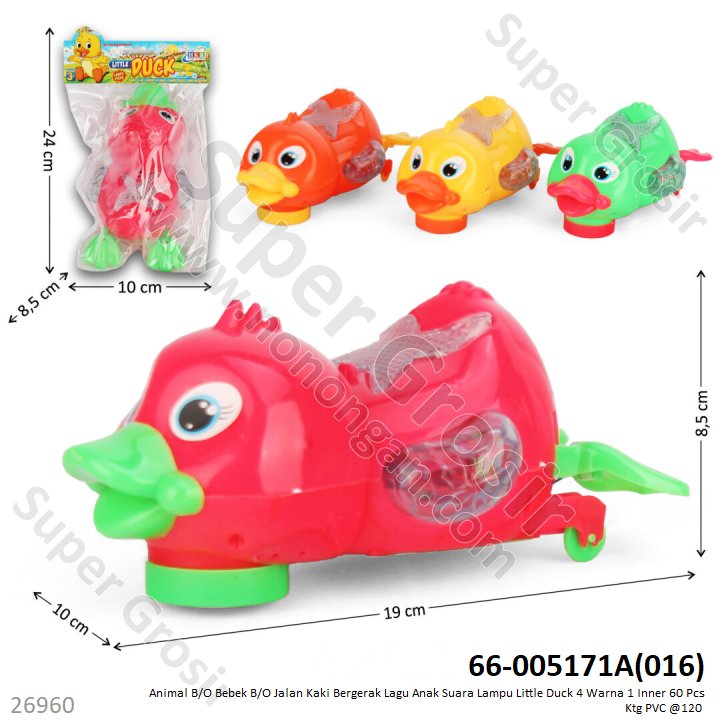 Hewan Bebek B/O Jalan Kaki Bergerak Lagu Anak Suara Lampu Little Duck 4 Warna 1 Inner 60 Pcs Ktg PVC @120