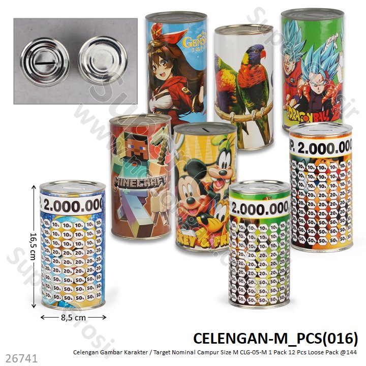 Celengan M Tanpa Tutup Gambar Karakter Nominal Campur CLG-09-M 1 Pack 12 Pcs Loose Pack @144