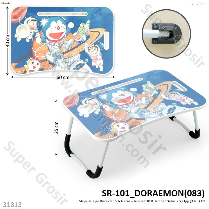 Meja Belajar Karakter 60x40 cm + Tempat HP &amp; Tempat Gelas Loose Pack @10
