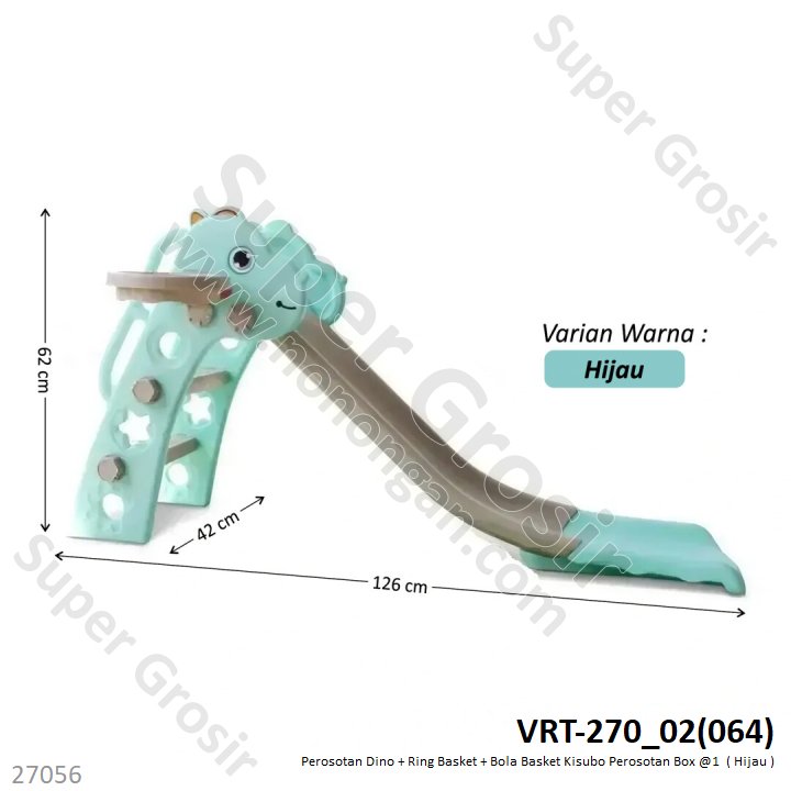 Perosotan Dinosaurus Hijau + Ring Basket dan Bola Kisubo Perosotan Koli @1