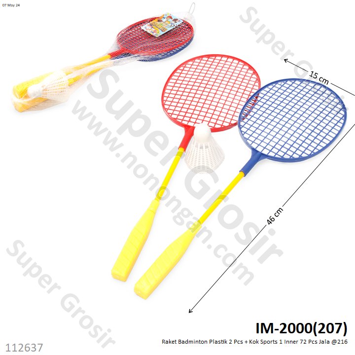 Raket Badminton 2 Pcs dan Kok Plastik Sports 1 Inner 72 Pcs Jala @216