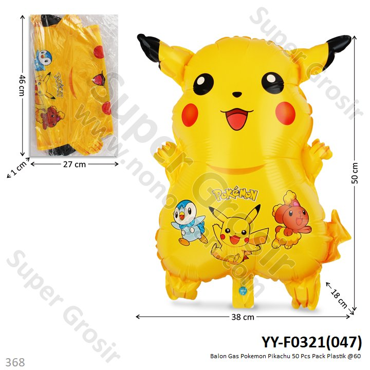 Balon Gas Pokemon Pikachu 50 Pcs Pack Plastik @60