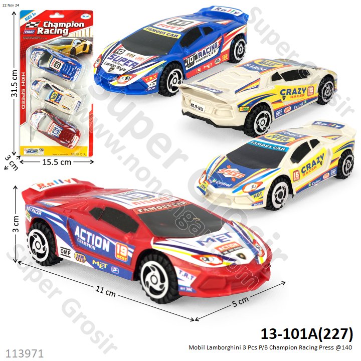Mobil Sedan Lamborghini 3 Pcs P/B Champion Racing Press @140