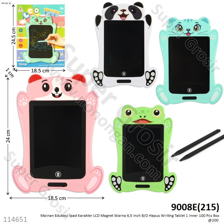 Mainan Edukasi Ipad Karakter LCD Magnet Warna 6,5 Inch B/O Hapus Writing Tablet 1 Inner 100 Pcs Box @200