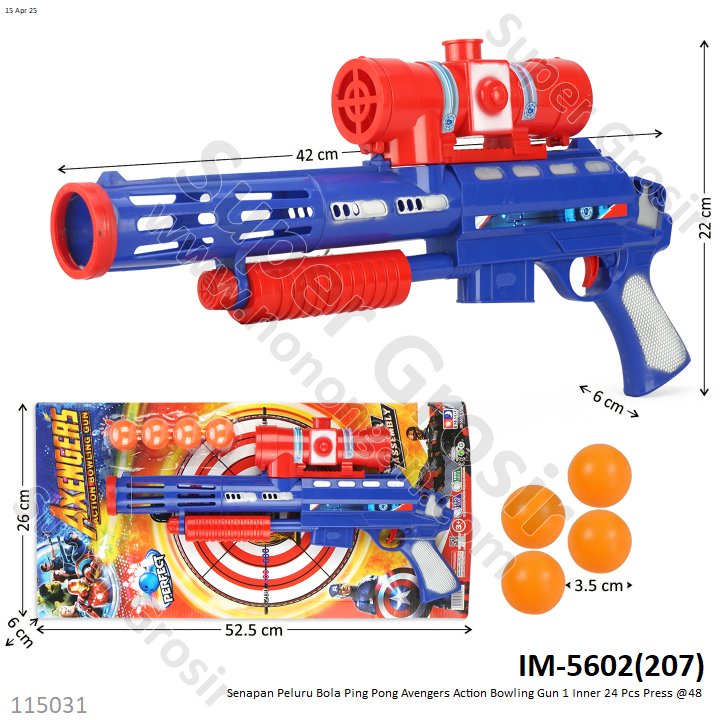 Senapan Peluru Bola Ping Pong Avengers Action Bowling Gun 1 Inner 24 Pcs Press @48