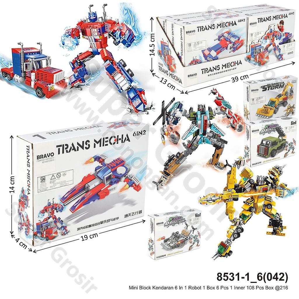 Mini Block Kendaran 6 In 1 Robot 1 Box 6 Pcs 1 Inner 108 Pcs Box @216