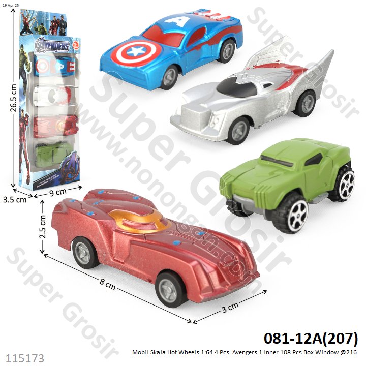 Mobil Skala Hot Wheels 1:64 4 Pcs  Avengers 1 Inner 108 Pcs Box Window @216