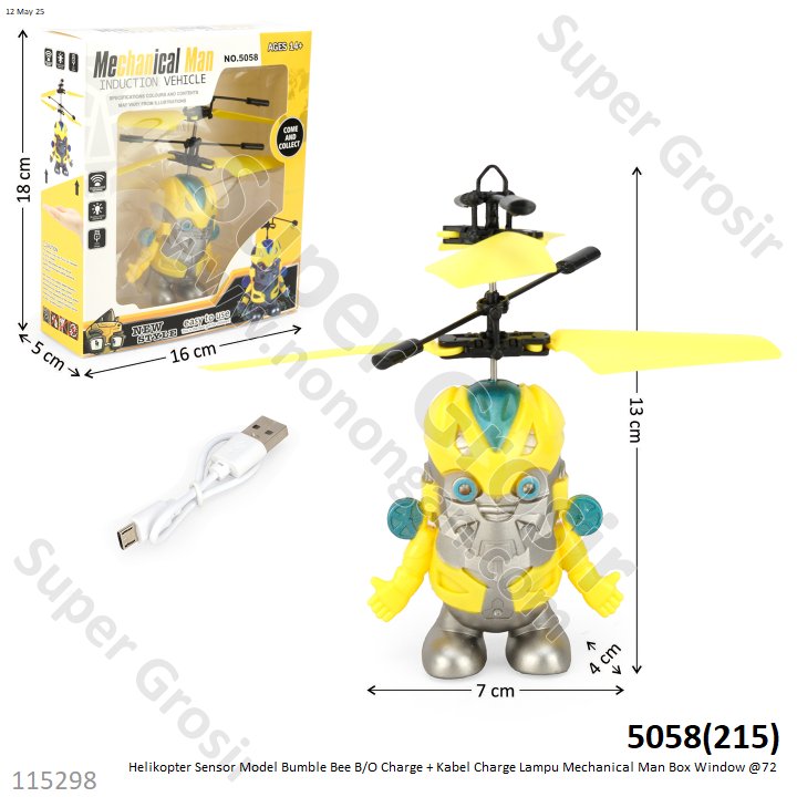 Helikopter Sensor Model Bumble Bee B/O Charge + Kabel Charge Lampu Mechanical Man Box Window @72