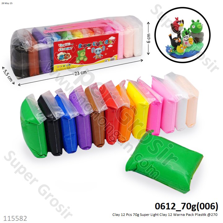 Clay 12 Pcs 70 Gram Super Light Clay 12 Warna Pack Plastik @270