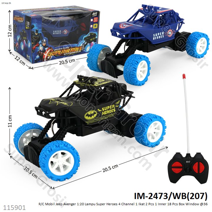 R/C Mobil Jeep Avenger 1:20 Lampu Super Heroes 4 Channel 1 Ikat 2 Pcs 1 Inner 18 Pcs Box Window @36