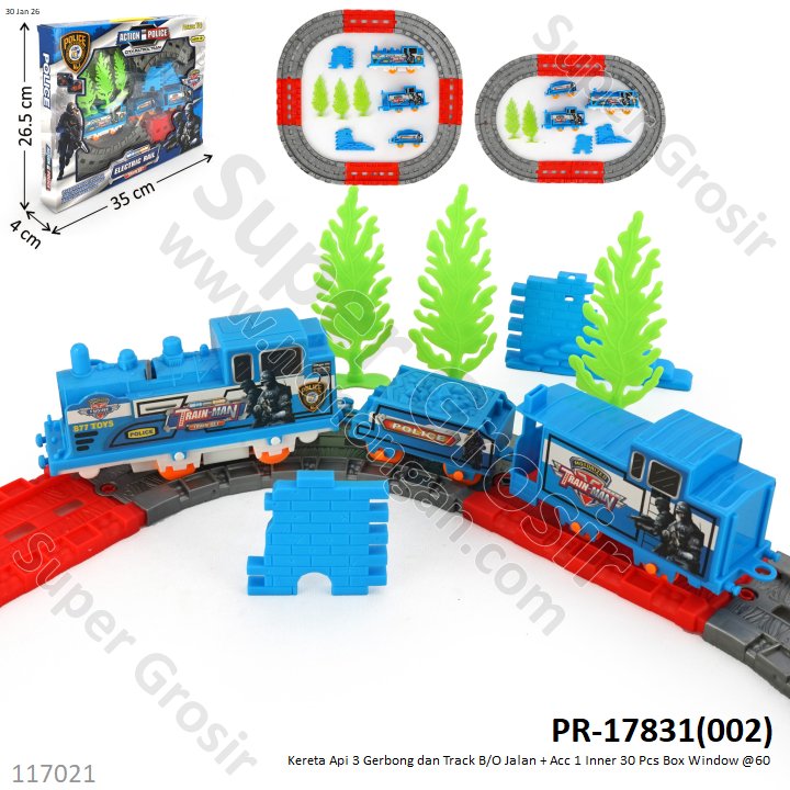 Kereta Api 3 Gerbong dan Track B/O Jalan + Acc 1 Inner 30 Pcs Box Window @60