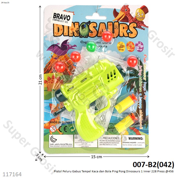 Pistol Peluru Gabus Tempel Kaca dan Bola Ping Pong Dinosaurs 1 Inner 228 Press @456