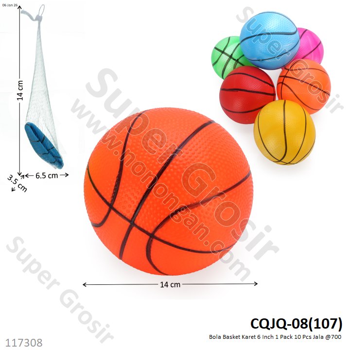 Bola Basket Karet 6 Inch 1 Pack 10 Pcs Jala @700