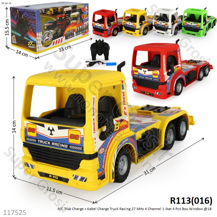 R/C Truk Charge + Kabel Charge Truck Racing 27 MHz 4 Channel 1 Ikat 4 Pcs Box Window @18
