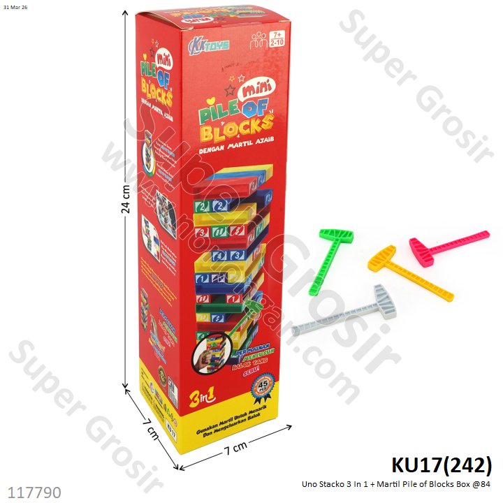 Uno Stacko 3 In 1 + Martil Pile of Blocks Box @84