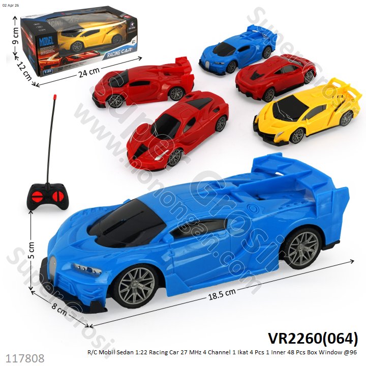 R/C Mobil Sedan 1:22 Racing Car 27 MHz 4 Channel 1 Ikat 4 Pcs 1 Inner 48 Pcs Box Window @96