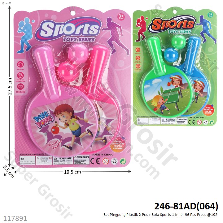 Bet Pingpong Plastik 2 Pcs + Bola Sports 1 Inner 96 Pcs Press @192