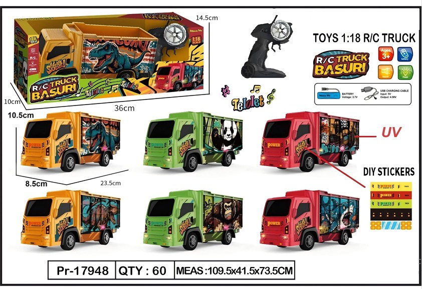 R/C Truk Dump 1:18 Charge + Kabel Charge Telolet Lampu Truck Basuri 4 Channel 1 Ikat 3 Pcs Box Window @60