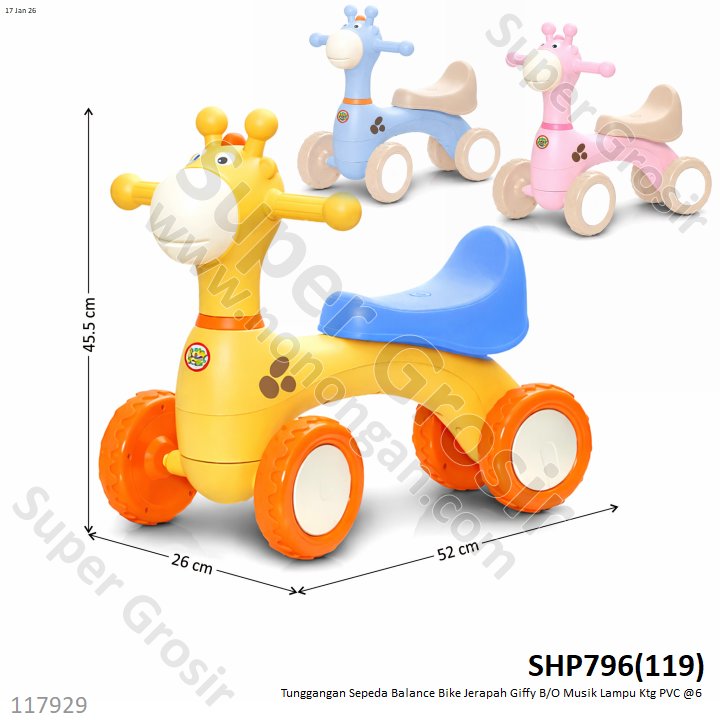 Tunggangan Sepeda Balance Bike Jerapah Roda 4 Giffy B/O Musik Lampu Ktg PVC @6