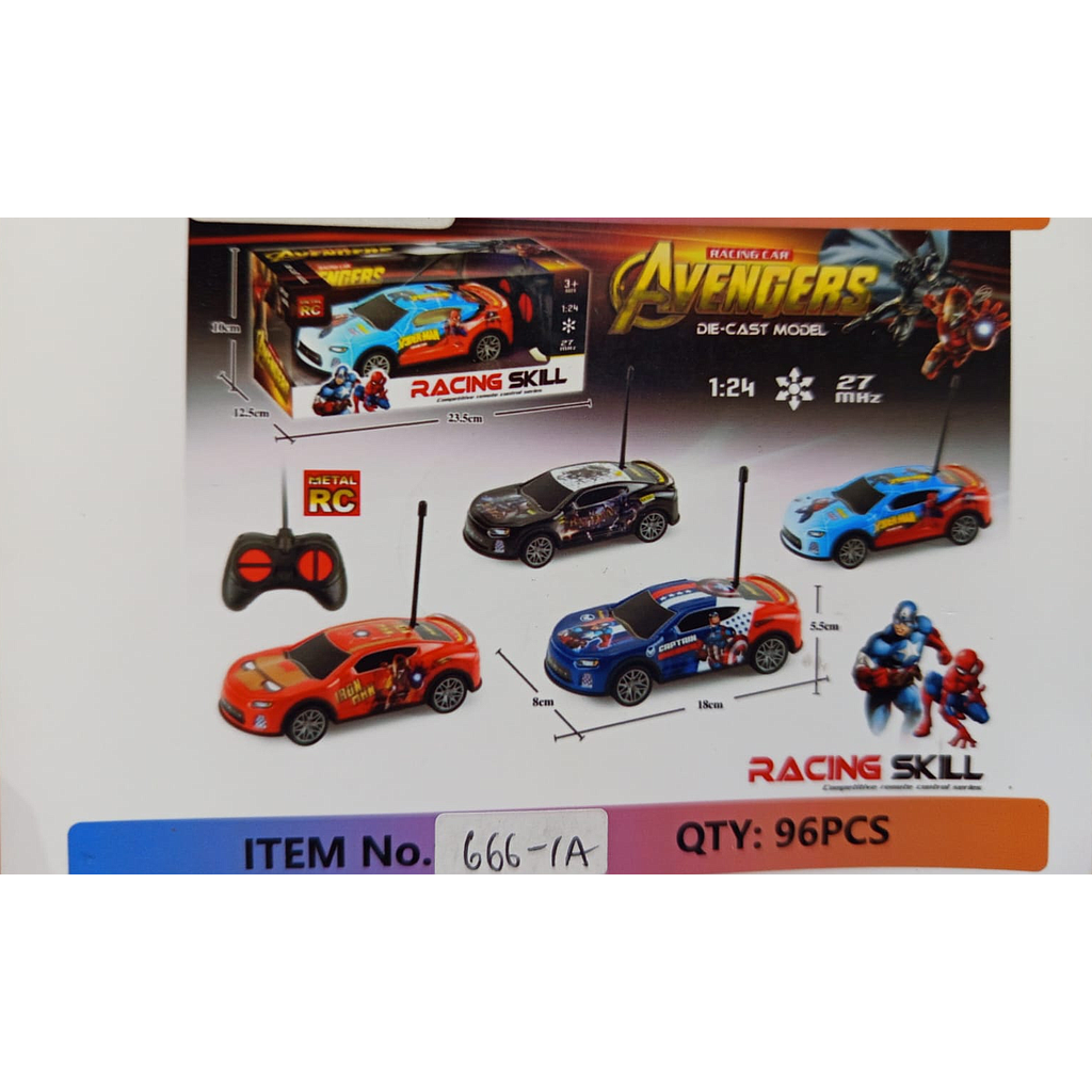 R/C Diecast Mobil Sedan Avengers 1:24 Racing Skill 27 MHz 4 Channel 1 Ikat 4 Pcs Box Window @96