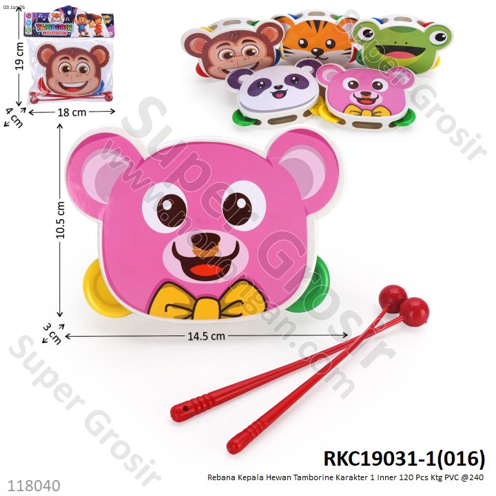 Rebana Kepala Hewan Tamborine Karakter 1 Inner 120 Pcs Ktg PVC @240
