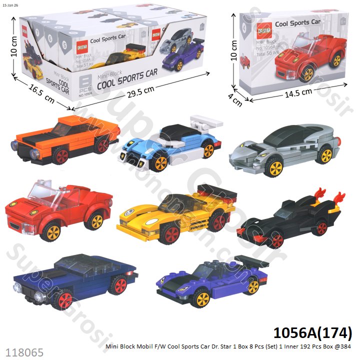 Mini Block Mobil F/W Cool Sports Car Dr. Star 1 Box 8 Pcs (Set) 1 Inner 192 Pcs Box @384