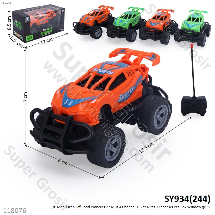 R/C Mobil Jeep Off Road Pioneers 27 MHz 4 Channel 1 Ikat 4 Pcs 1 Inner 48 Pcs Box Window @96
