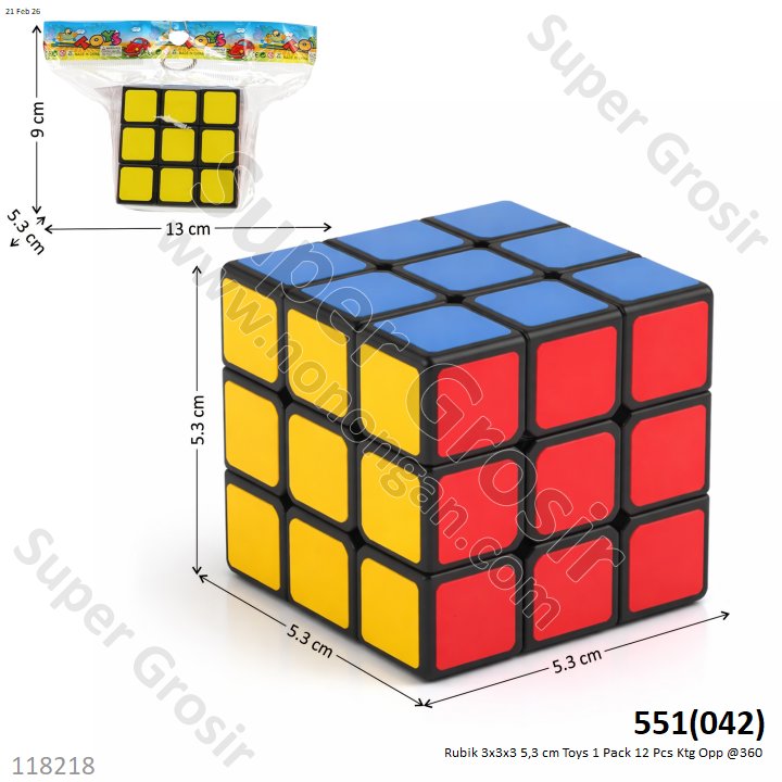 Rubik 3x3x3 5,3 cm Toys 1 Pack 12 Pcs Ktg Opp @360
