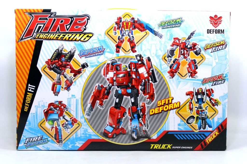 Robot Deform Kendaraan Konstruksi 5 Pcs 5 In 1 Fire Engineering Box @20