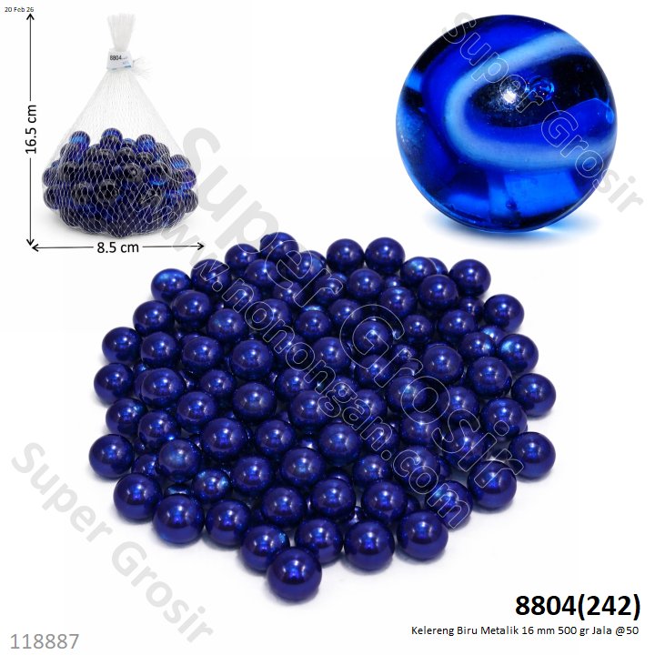 Kelereng Biru Metalik 16 mm 500 gr Jala @50