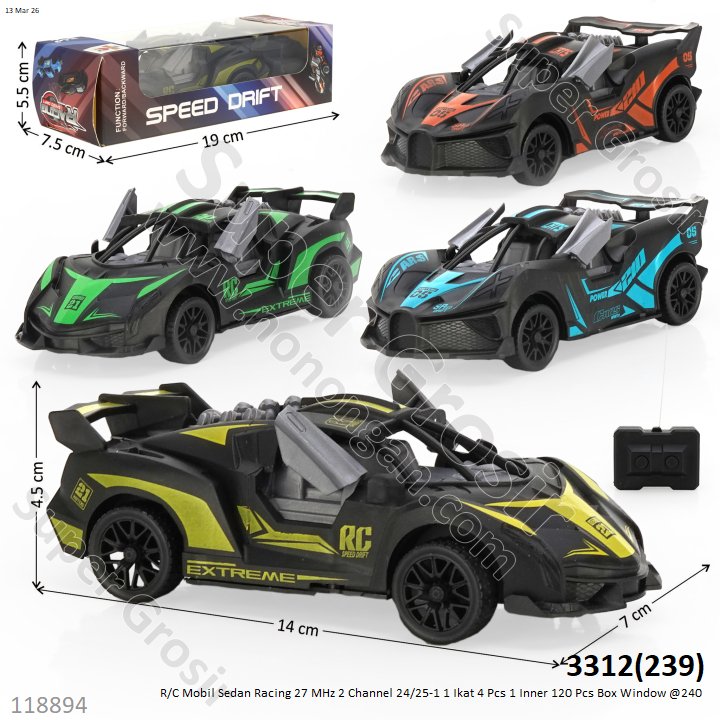 R/C Mobil Sedan Racing 27 MHz 2 Channel 24/25-1 1 Ikat 4 Pcs 1 Inner 120 Pcs Box Window @240