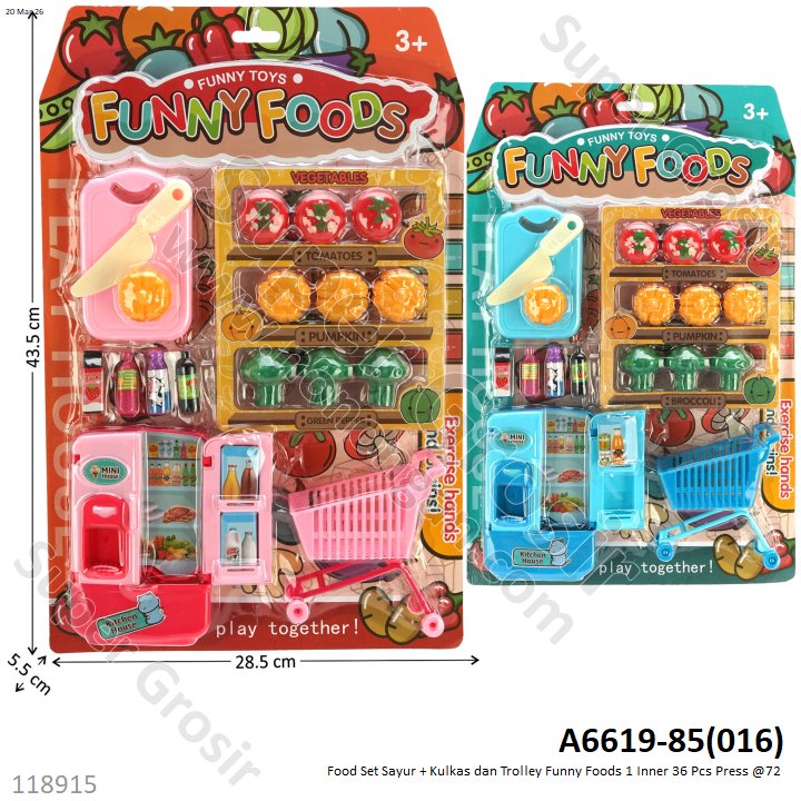 Food Set Sayur + Kulkas dan Trolley Funny Foods 1 Inner 36 Pcs Press @72