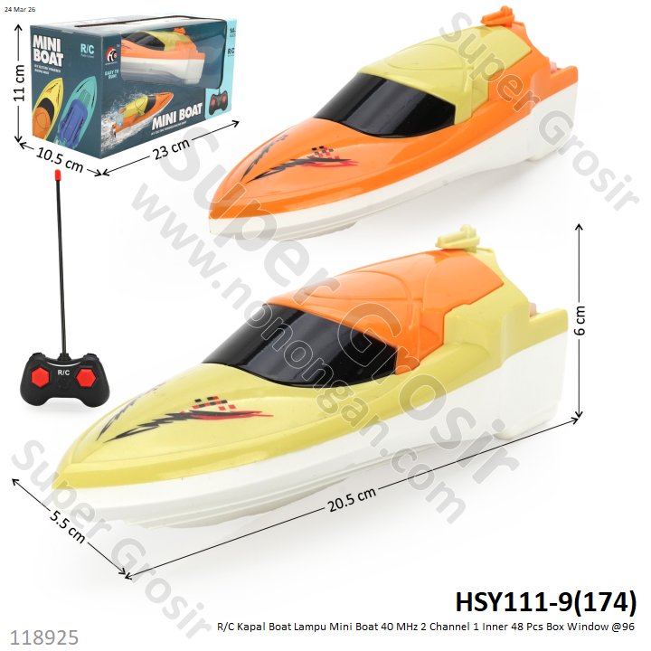 R/C Kapal Boat Lampu Mini Boat 40 MHz 2 Channel 1 Inner 48 Pcs Box Window @96