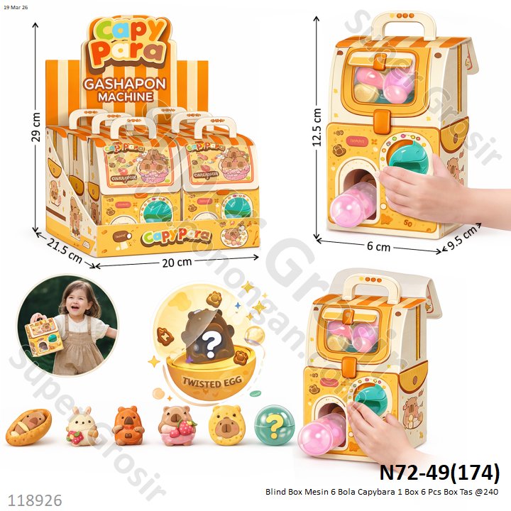Blind Box Mesin 6 Bola Capybara 1 Box 6 Pcs Box Tas @240