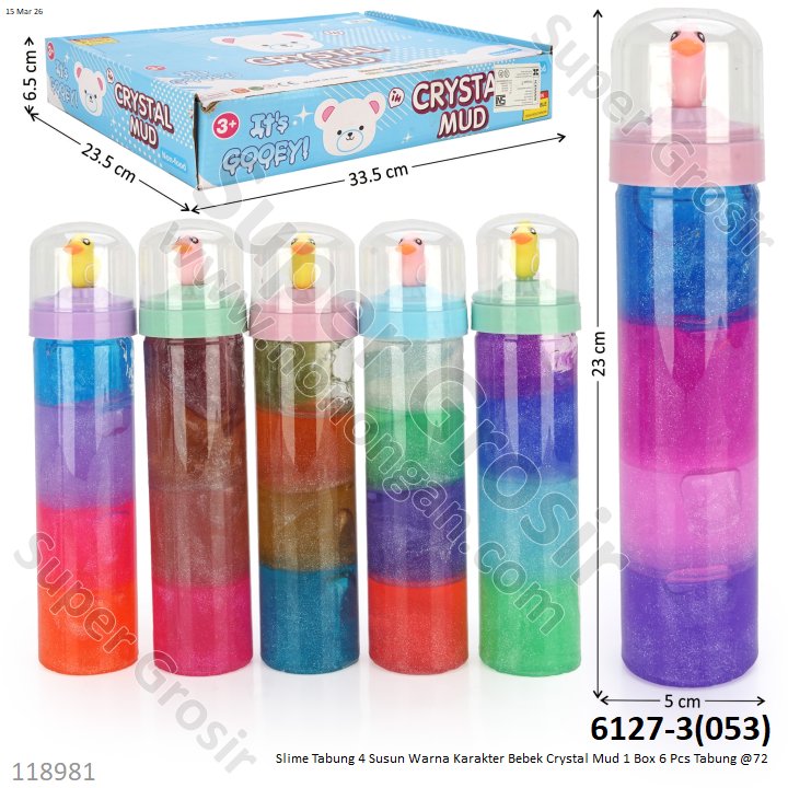 Slime Tabung 4 Susun Warna Karakter Bebek Crystal Mud 1 Box 6 Pcs Tabung @72