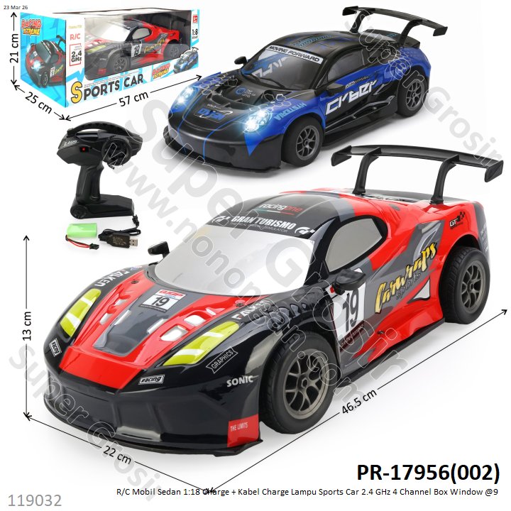 R/C Mobil Sedan 1:18 Charge + Kabel Charge Lampu Sports Car 2.4 GHz 4 Channel Box Window @9
