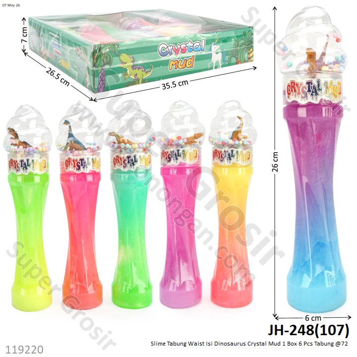 Slime Tabung Waist Isi Dinosaurus Crystal Mud 1 Box 6 Pcs Tabung @72