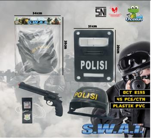 Tameng + Pistol Helm Polisi Set Swat Ktg PVC @45