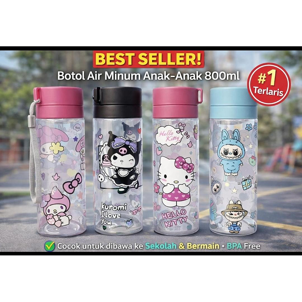 Botol Minum Karakter 800 ml 1 Ikat 4 Pcs Ktg Opp @100