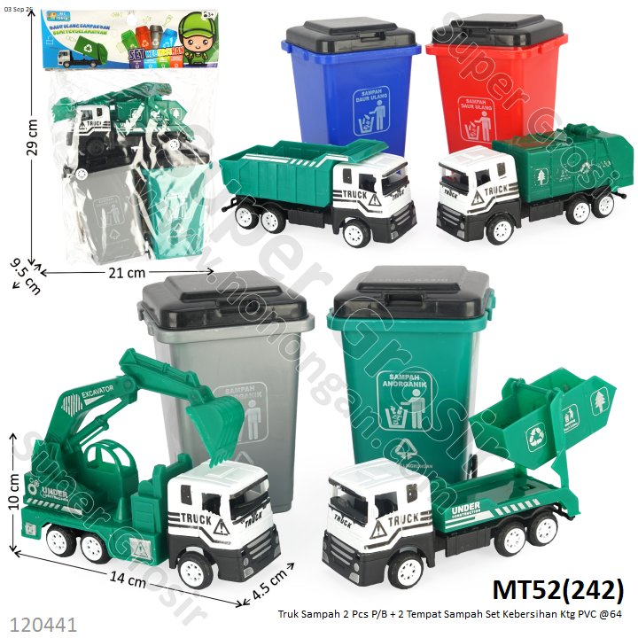 Truk Sampah 2 Pcs P/B + 2 Tempat Sampah Set Kebersihan Ktg PVC @64