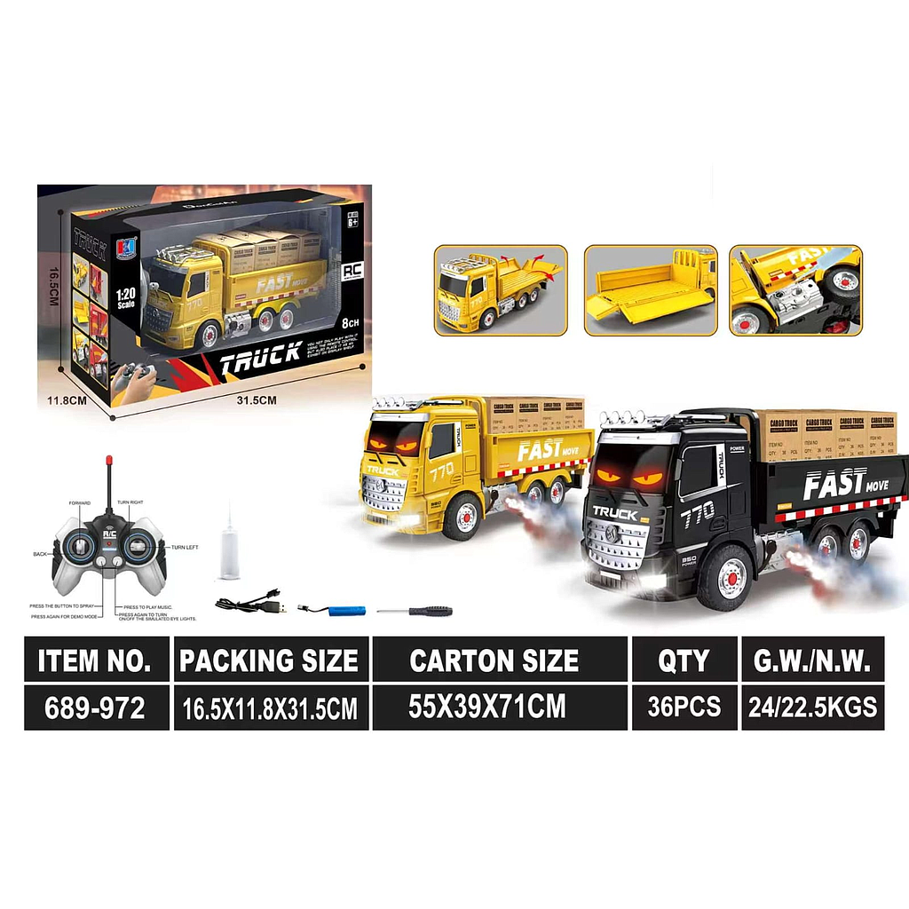 R/C Mobil Pick Up 1:20 Charge + Kabel Charge Suara Asap Lampu Mata Kedip Truck 49 MHz 6 Channel 1 Ikat 2 Pcs Box Window @36